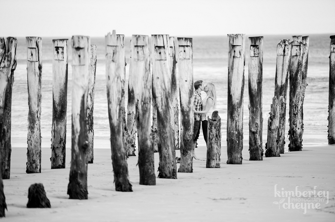 Engagement Photography, St Clair Beach, St Clair Sticks, Relaxed Portrait Photography, Black and white Dunedin Photographer