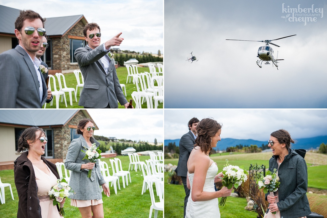 Te Anau, Patience Bay Wedding Photography, Helicpoters, Bridal Party