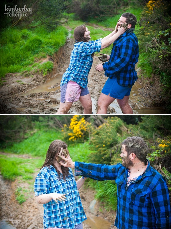 Engaged couple, mud fight!